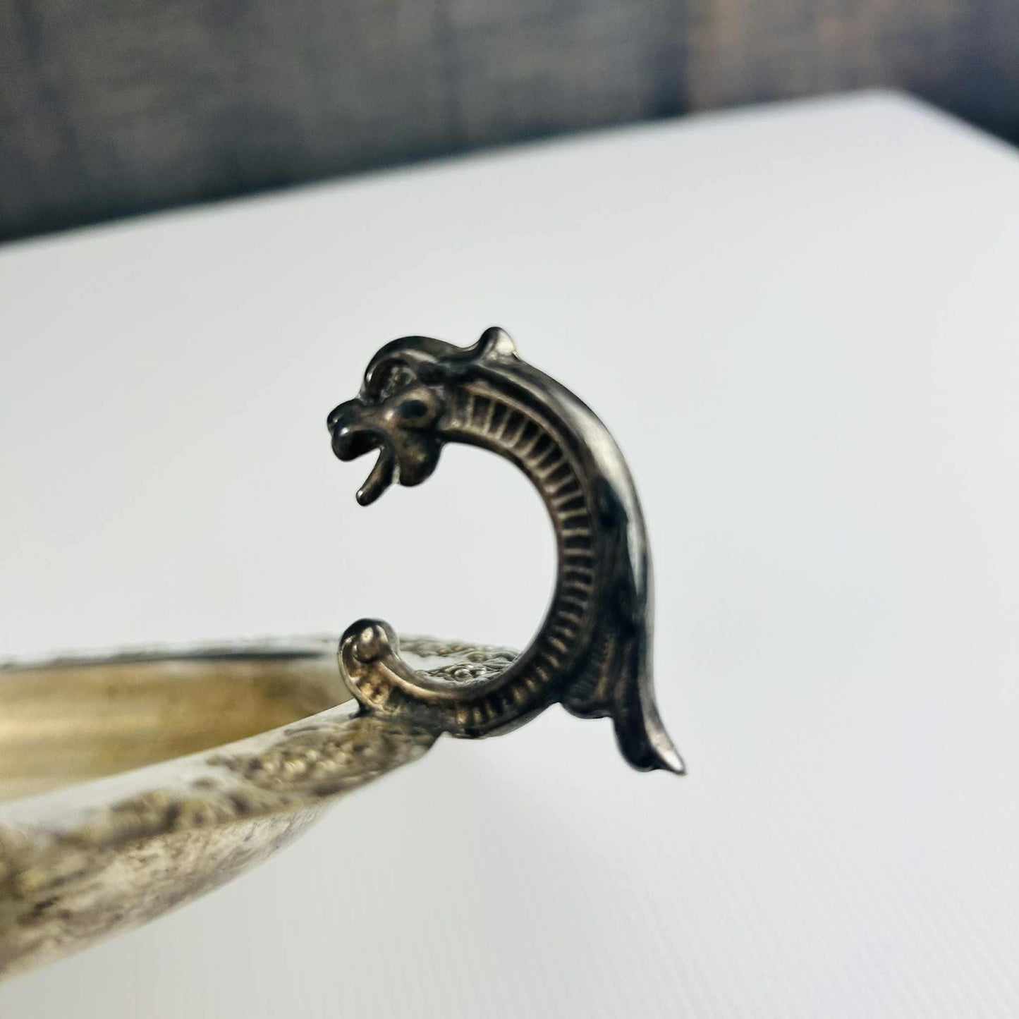 Vintage Renown Guildford Silver-Plated Bowl – Dragon Handle – Ornate AI Quality English Dish
