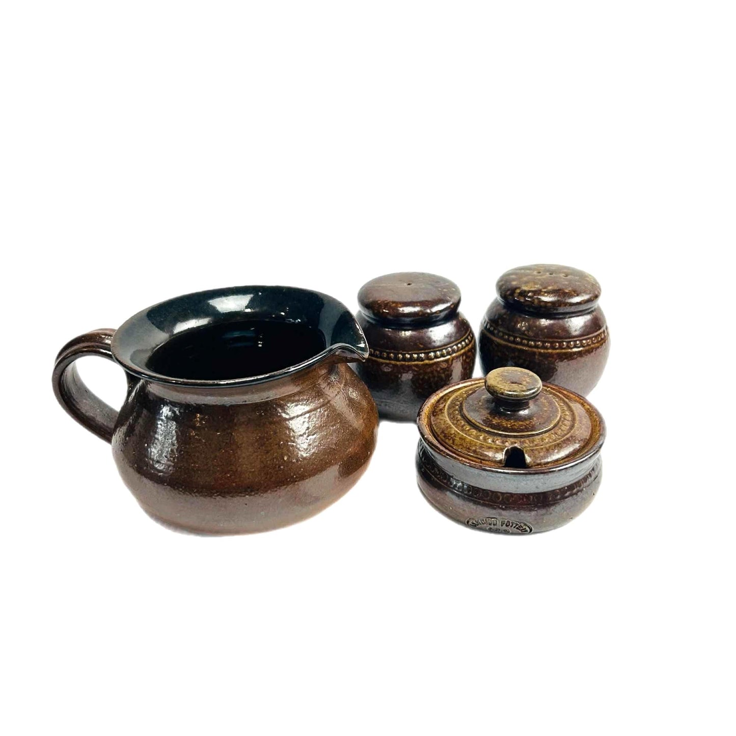 Vintage Bendigo Pottery Table Serving Set: Salt Bowl, Shakers & Gravy Jug