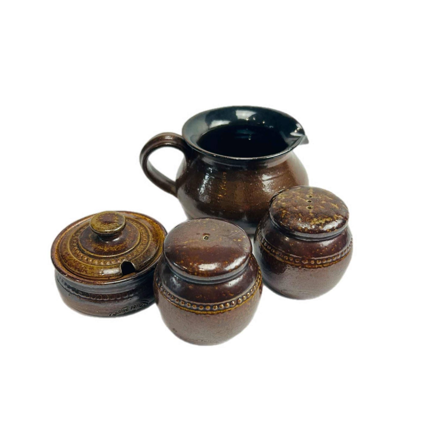 Vintage Bendigo Pottery Table Serving Set: Salt Bowl, Shakers & Gravy Jug
