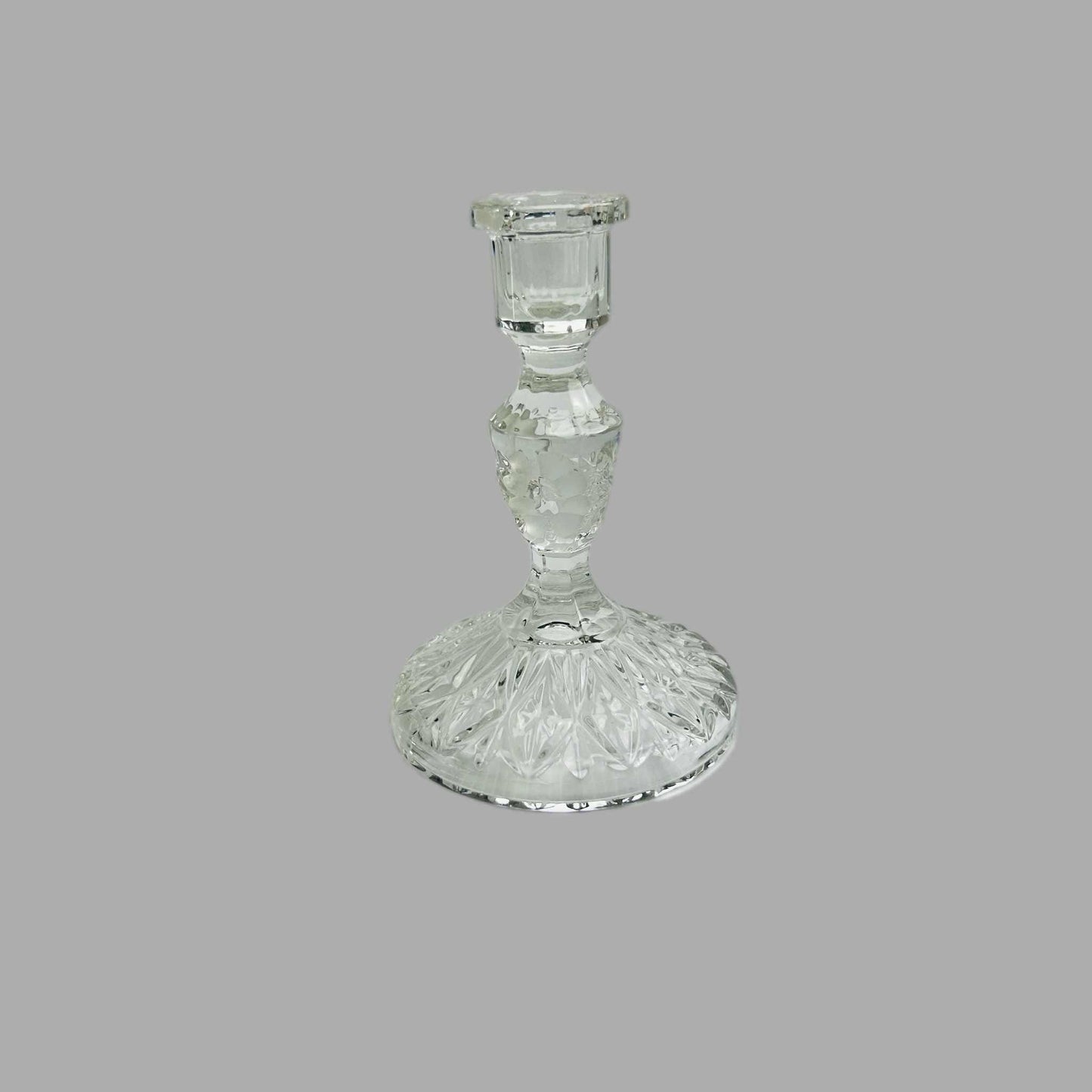 Crystal Taper Candle Holder, Vintage Handcut Elegant Floral Glass