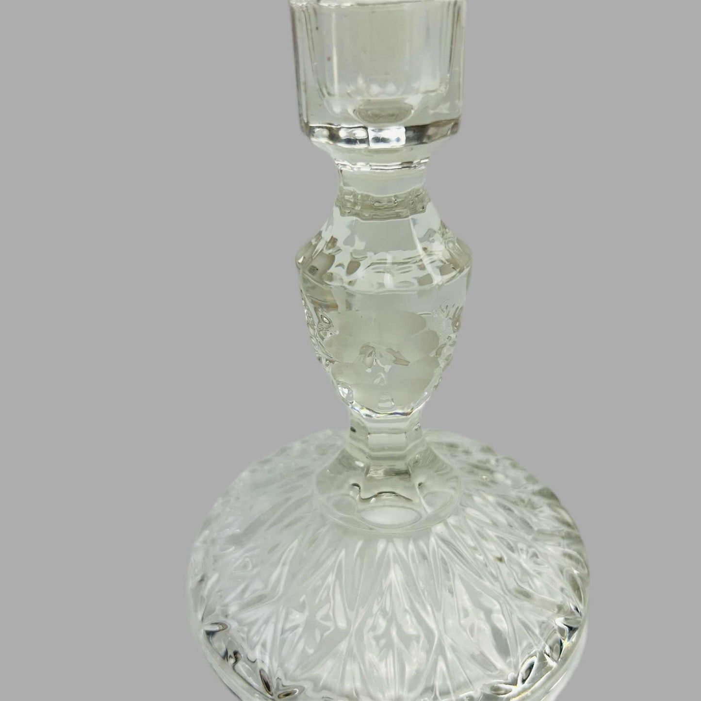 Crystal Taper Candle Holder, Vintage Handcut Elegant Floral Glass