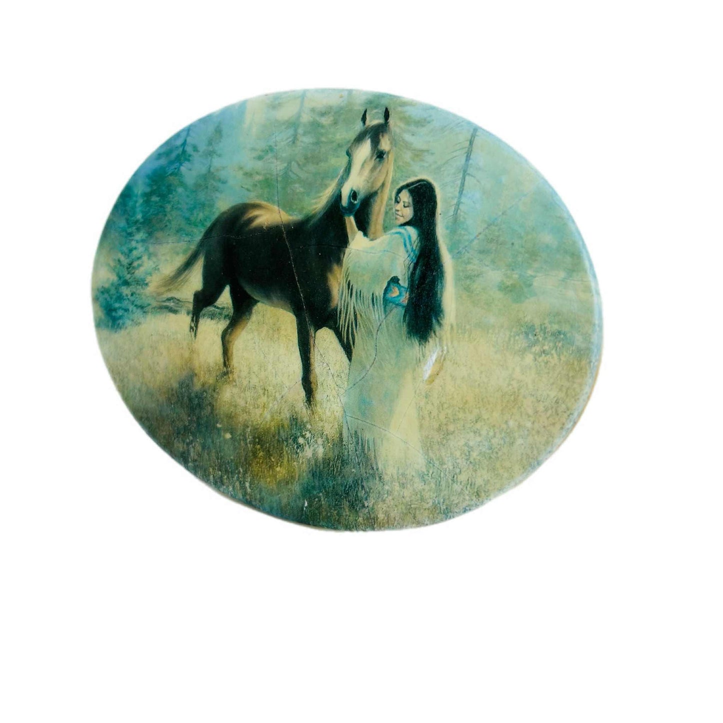 Wall Plaque, Vintage Bee Kay Creations, Native American Woman and Horse