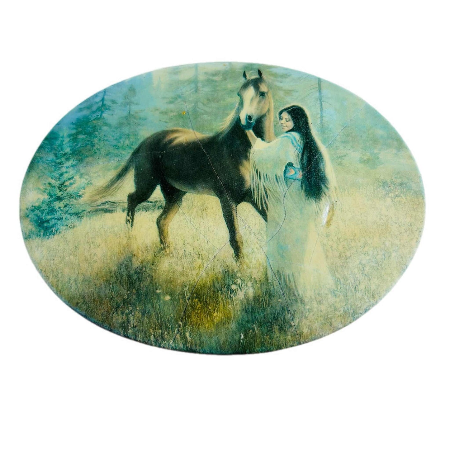 Wall Plaque, Vintage Bee Kay Creations, Native American Woman and Horse