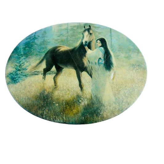 Wall Plaque, Vintage Bee Kay Creations, Native American Woman and Horse