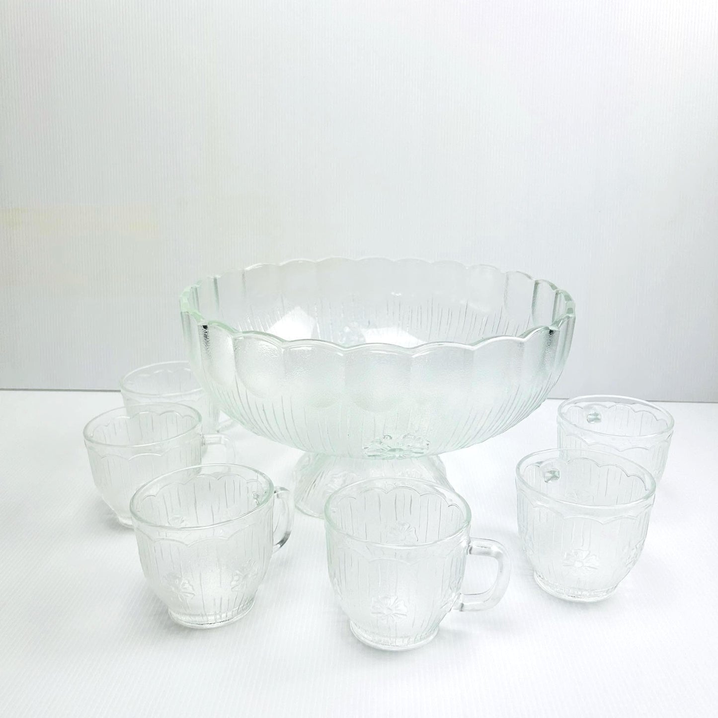 Vintage Italian Glass Punch Bowl Set, A. Masserini Floral Etched, Mid-Century Modern