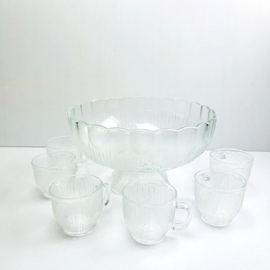 Vintage Italian Glass Punch Bowl Set, A. Masserini Floral Etched, Mid-Century Modern