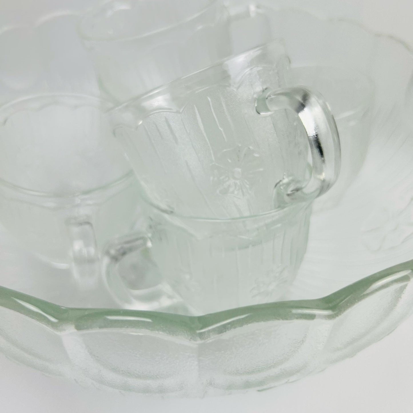 Vintage Italian Glass Punch Bowl Set, A. Masserini Floral Etched, Mid-Century Modern