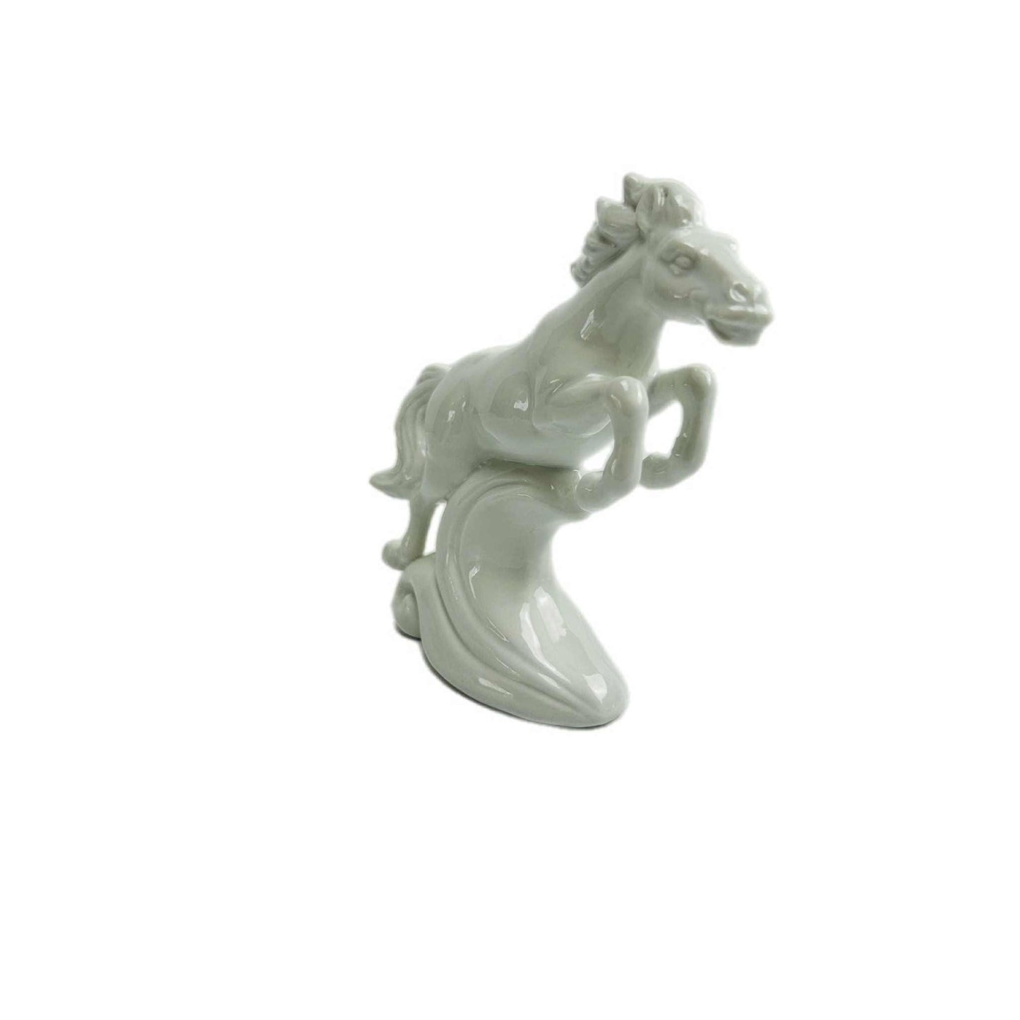 Vintage White Ceramic Horse Figurine – Glossy Glaze Jumping Horse Over Wave – 13 cm Collectible