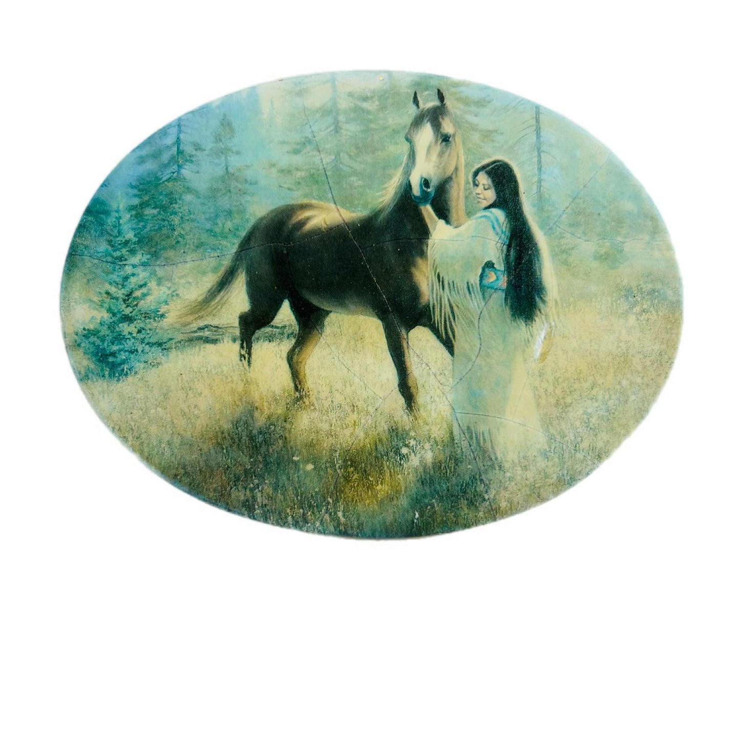 Wall Plaque, Vintage Bee Kay Creations, Native American Woman and Horse