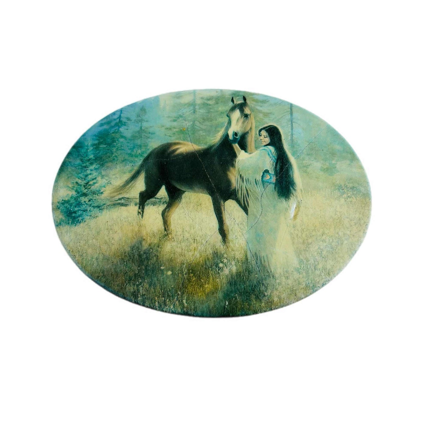 Wall Plaque, Vintage Bee Kay Creations, Native American Woman and Horse