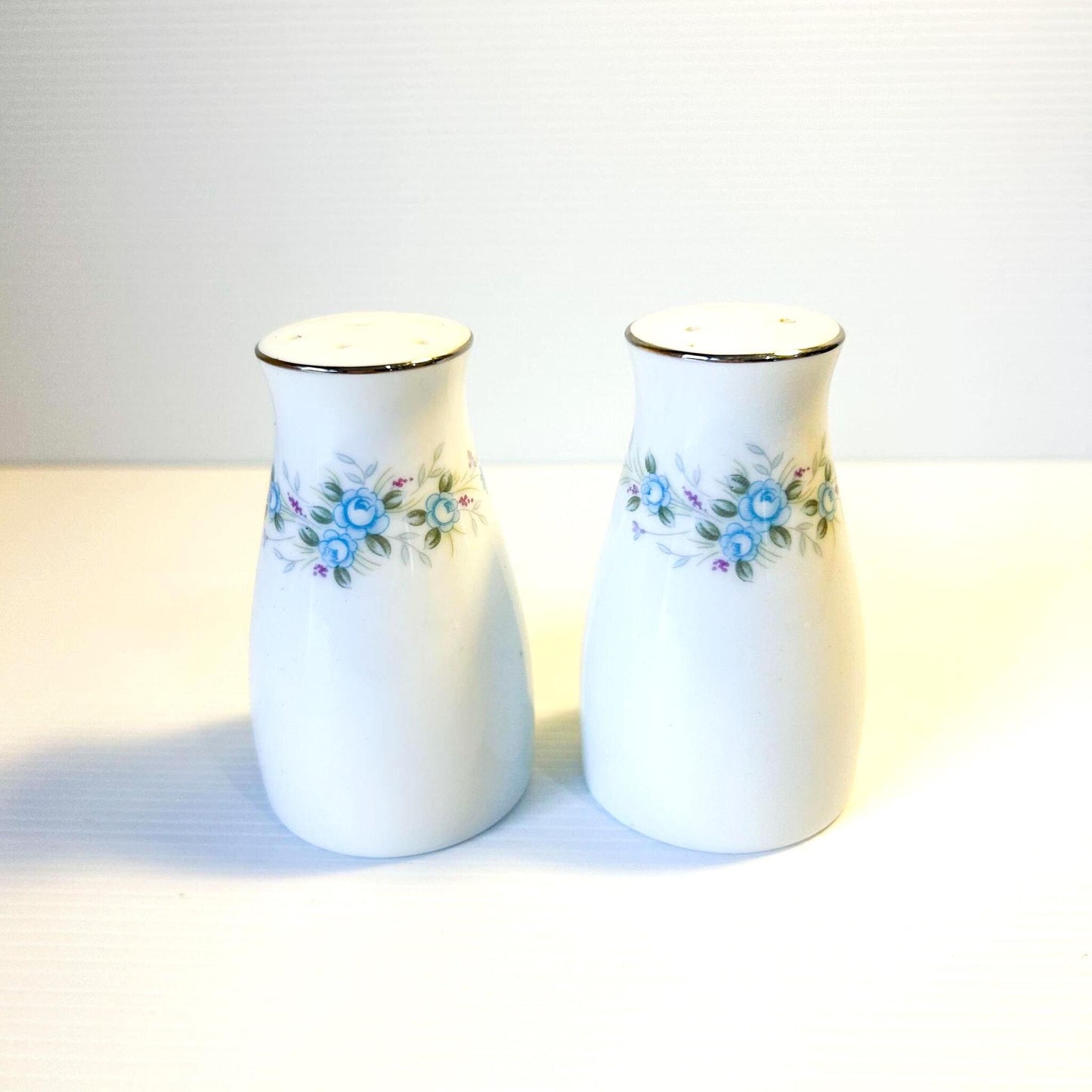 Vintage Noritake Salt & Pepper Shakers: Blue Floral Design, RC Japan