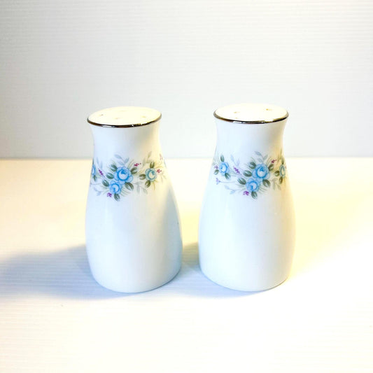 Vintage Noritake Salt & Pepper Shakers: Blue Floral Design, RC Japan