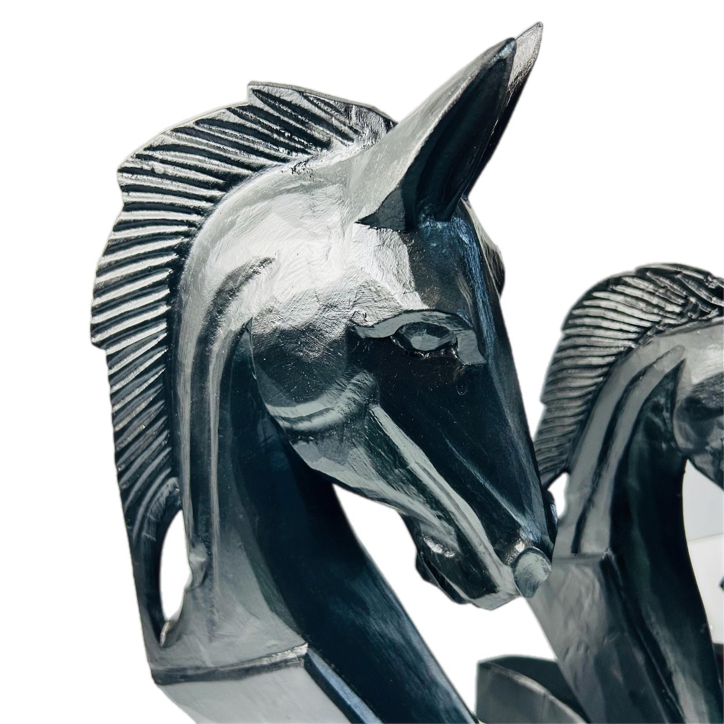 Upcycled Gloss Black Horse Head Statue, Solid Wood Equestrian Decor