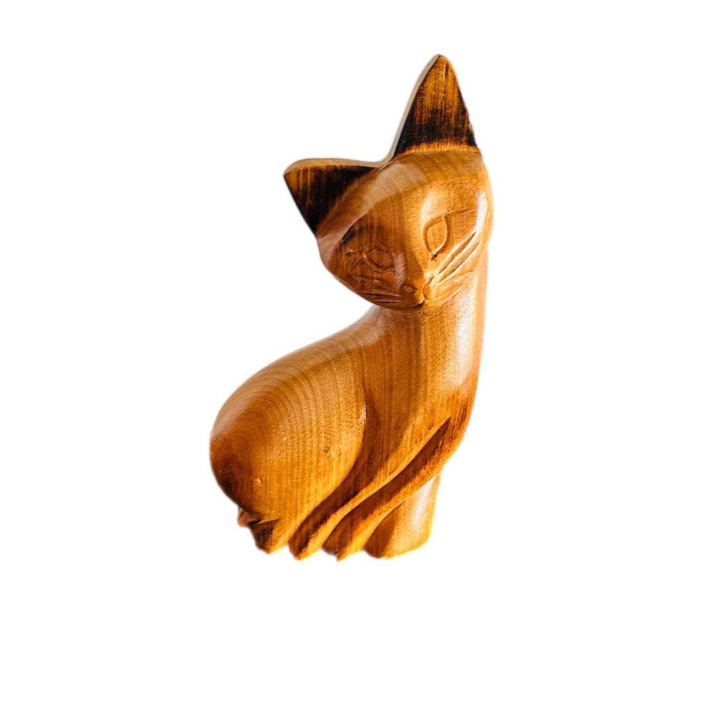 Hand-Carved Wooden Cat Figurine: Minimalist Home Decor (21cm)