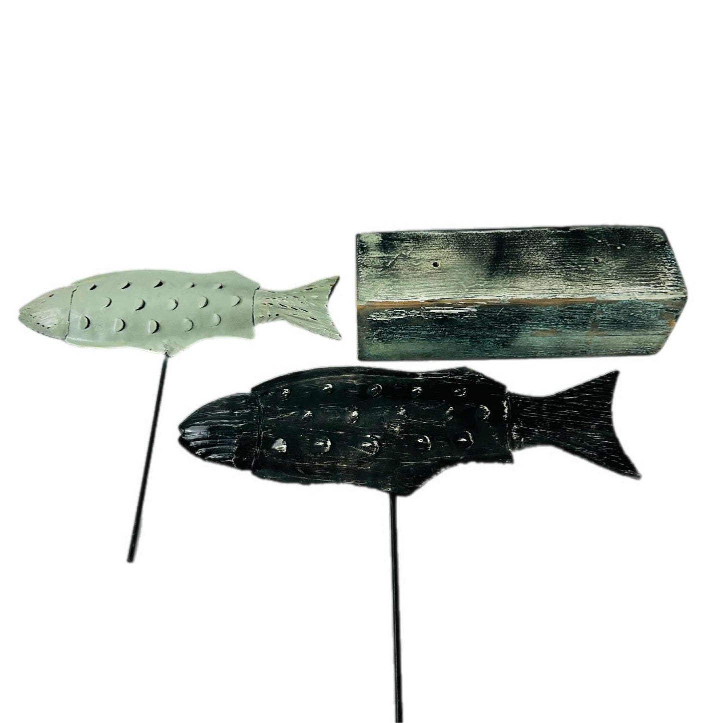 Rotating Fish Sculpture — Green & Black Shabby Chic. Coastal Design Inspired.