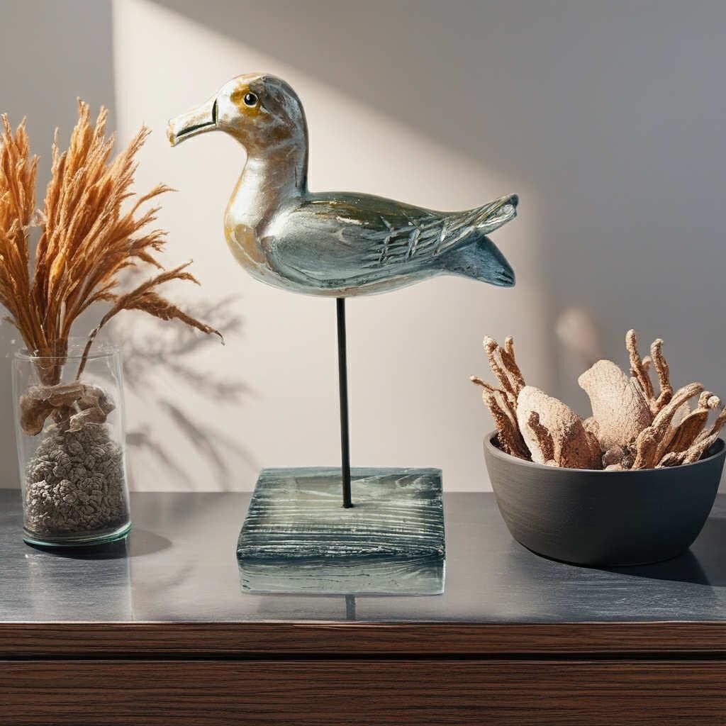 Upcycled Wooden Seagull Statue: Shabby Chic Beach Decor