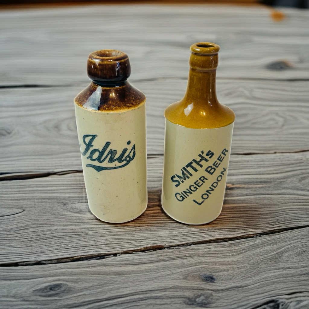 Antique Bourne Denby Stoneware Ginger Beer Bottles, English Collectible