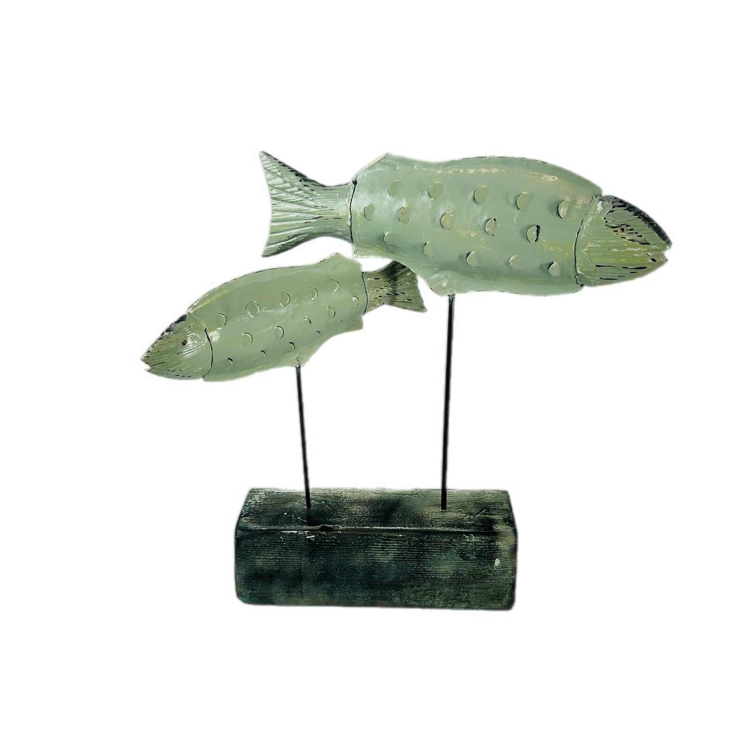 Rotating Fish Sculpture — Green & Black Shabby Chic. Coastal Design Inspired.