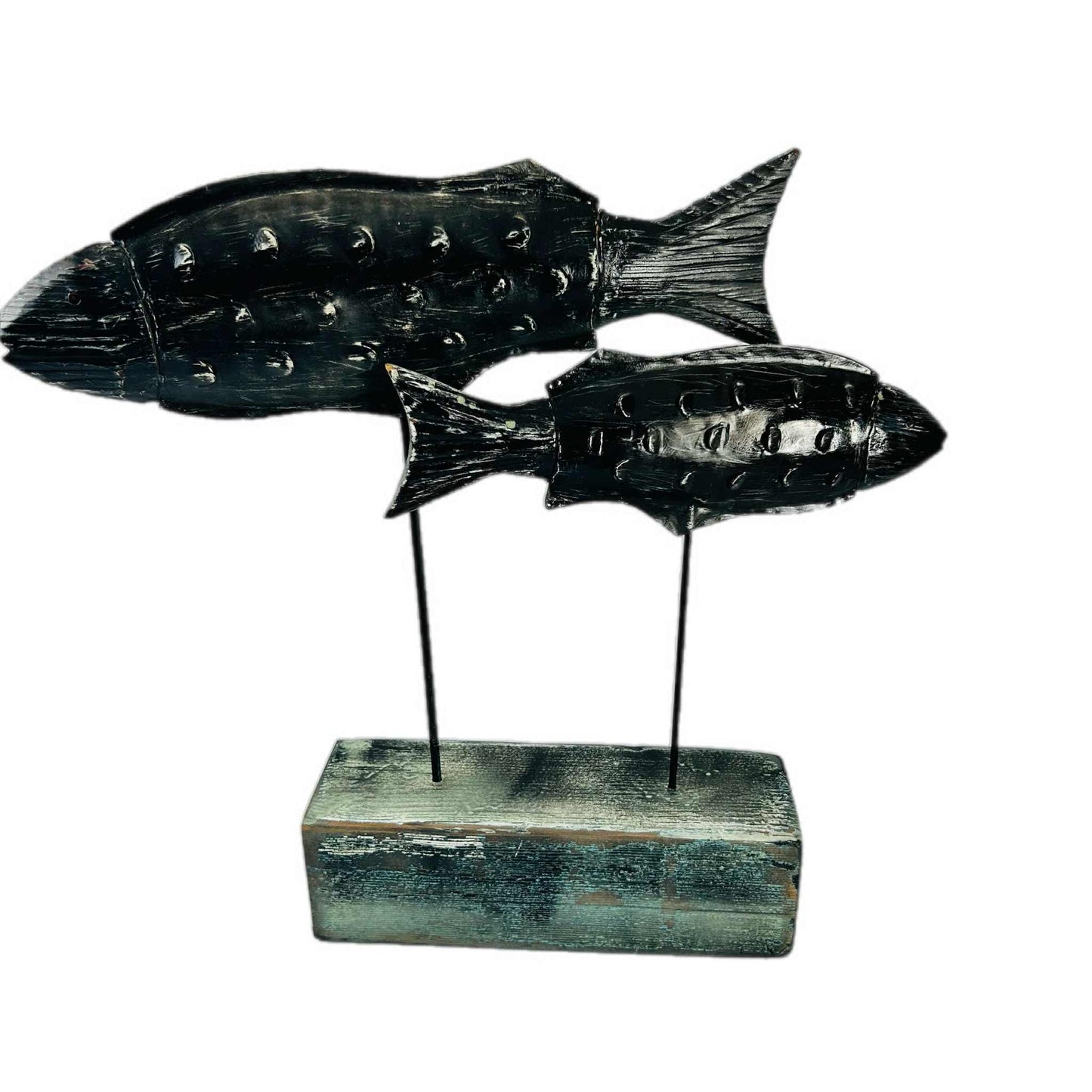 Rotating Fish Sculpture — Green & Black Shabby Chic. Coastal Design Inspired.