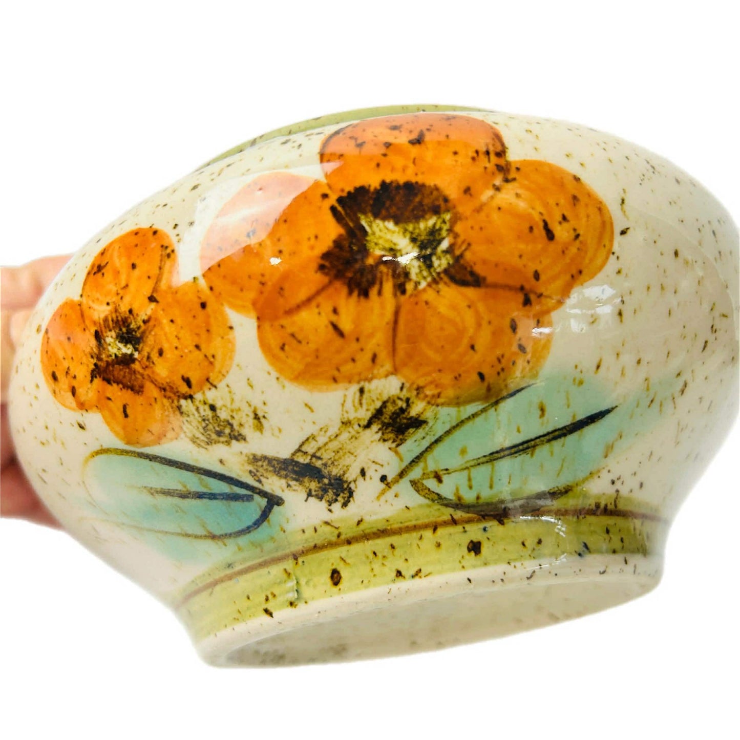 Vintage Napcoware Stoneware Bowl, Speckled Glaze with Orange Flowers, Made in Japan