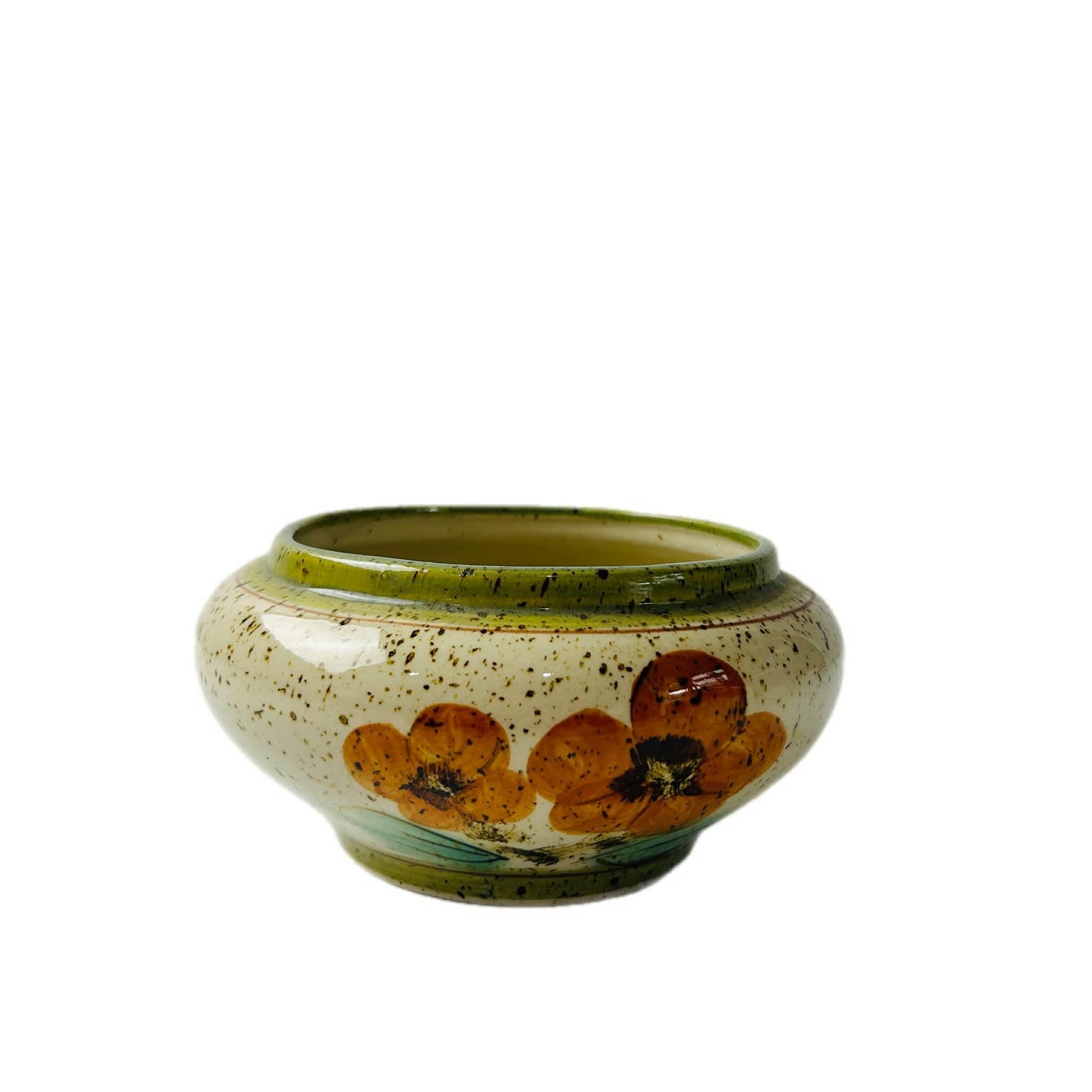 Vintage Napcoware Stoneware Bowl, Speckled Glaze with Orange Flowers, Made in Japan