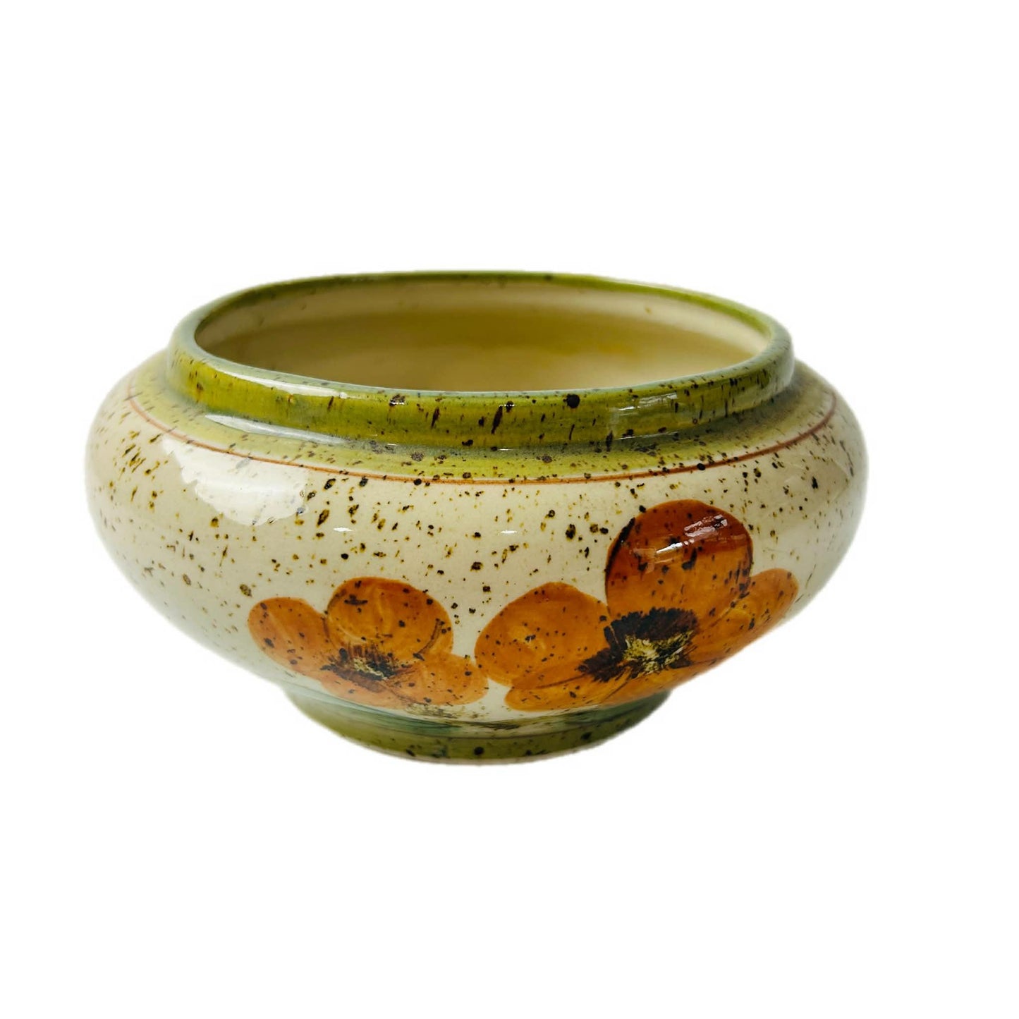 Vintage Napcoware Stoneware Bowl, Speckled Glaze with Orange Flowers, Made in Japan