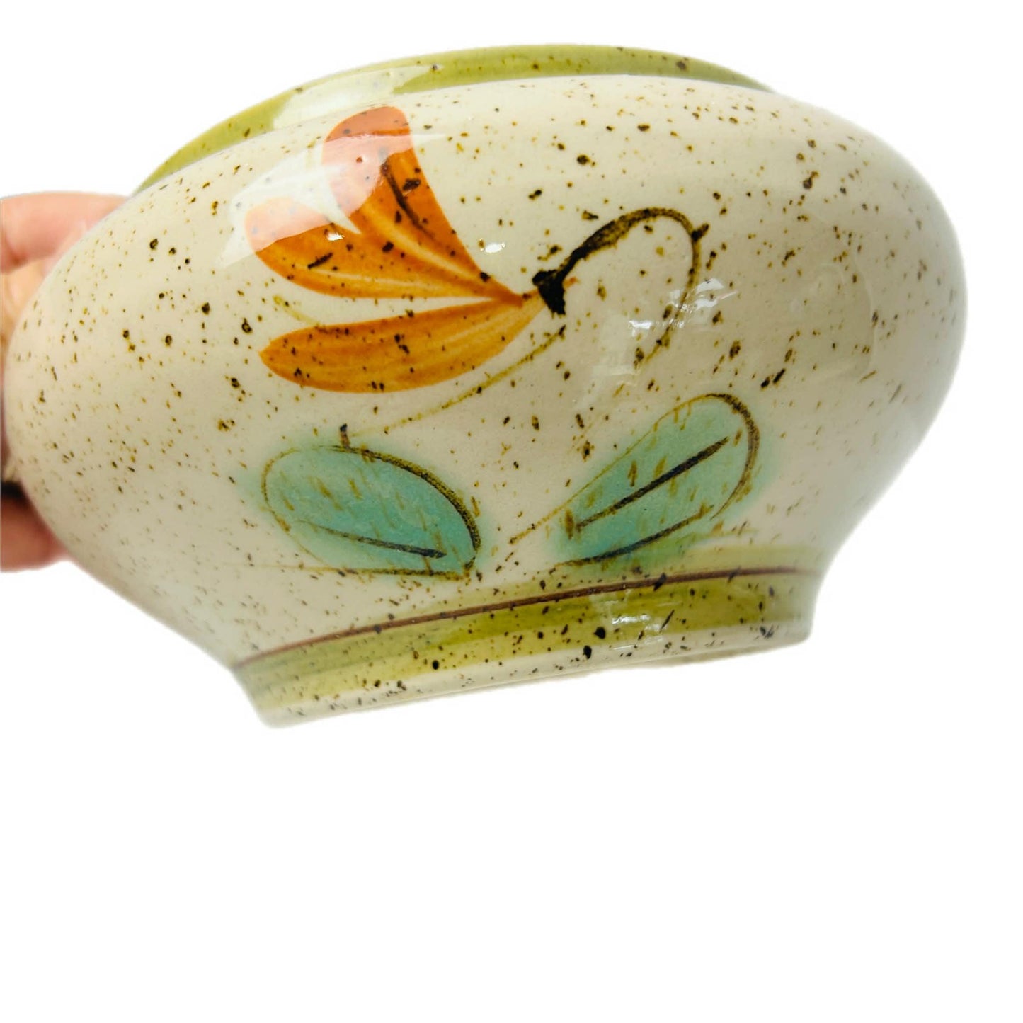 Vintage Napcoware Stoneware Bowl, Speckled Glaze with Orange Flowers, Made in Japan