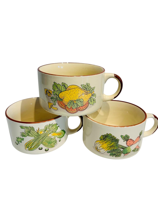 Vintage Esso Soup Mugs, 1970s Retro Vegetable Design